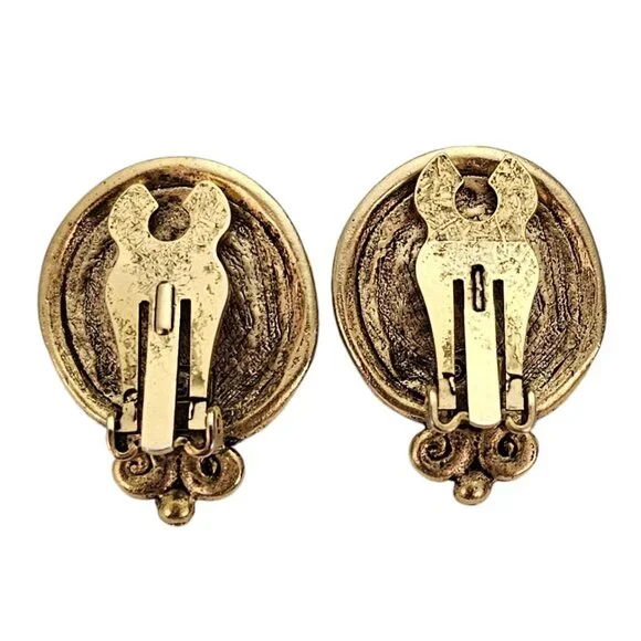 Faux Pearl Roman Designer Gold Tone Clip On Earrings, L490